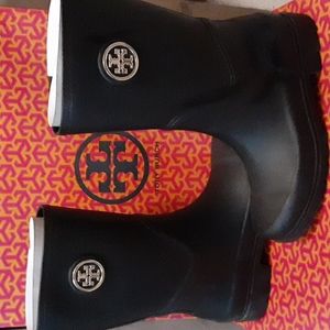 Tory Burch Maureen Black Rubber Rain Boots Sz 7 #34404